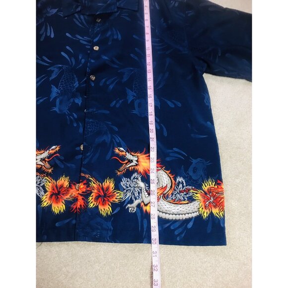 ISLAND SERIES HAWAIIAN MENS BLUE FISH DRAGON SHORT SLEEVE SHIRT USA MADE SIZE L - Picture 6 of 8